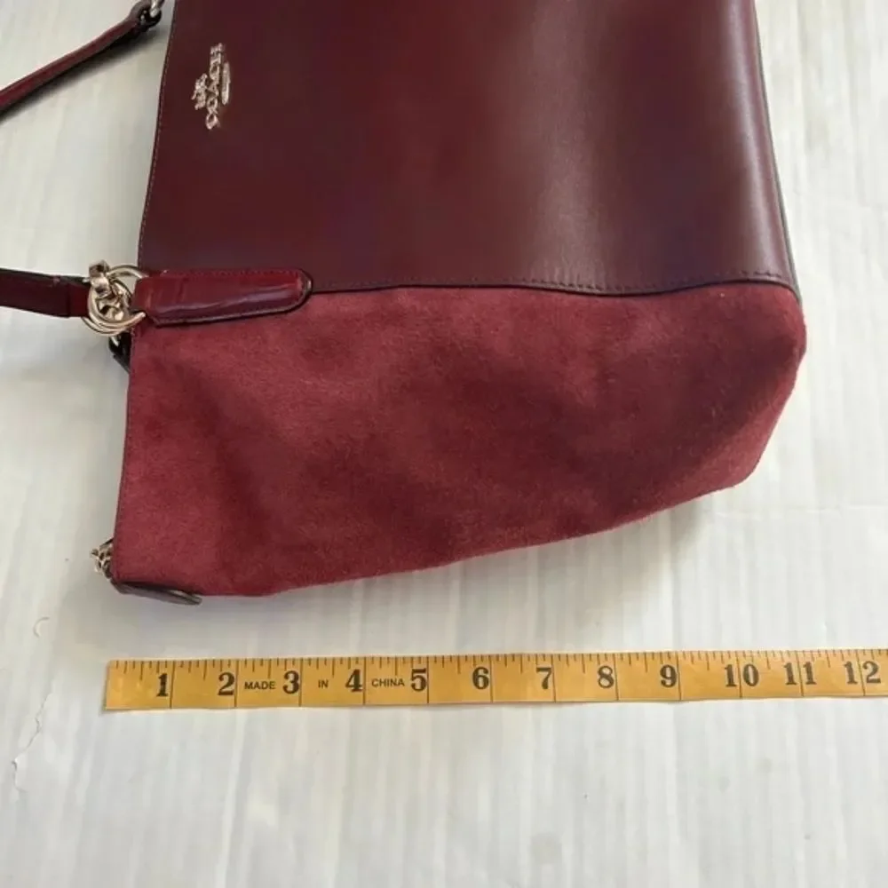 Coach Designer Ava Tote Burgundy Suede Leather handbag Purse Bag
